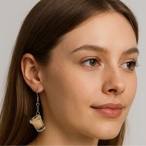 Handmade Bubble Tea Dangle Earrings Mini Tea Charm Stainless Steel Hooks NWT